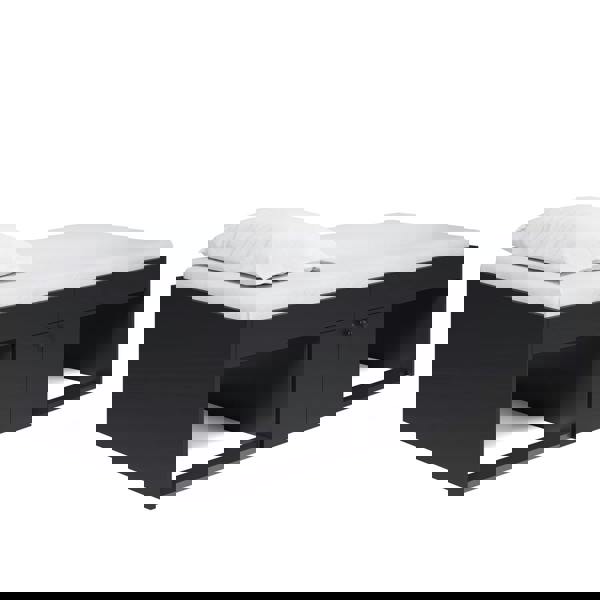 Front left side view of the bed frame.