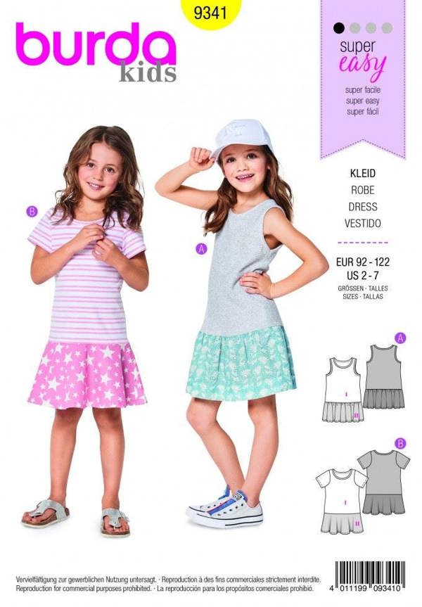 Burda Sewing Pattern 9341 Dresses For Kids, Ages: 2-7 - Beginner, Easy