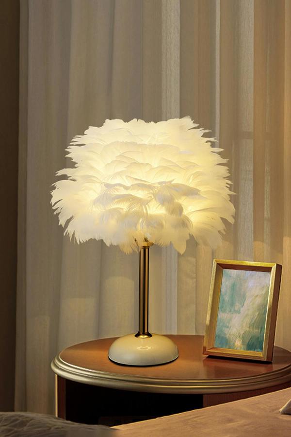 Living and Home Ceramic Feather Design Table Lamp with LED Light