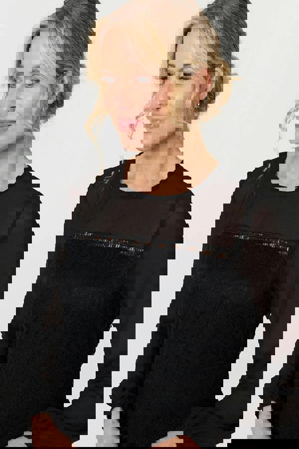 Black | Semi Sheer Lace Trim Short Dress