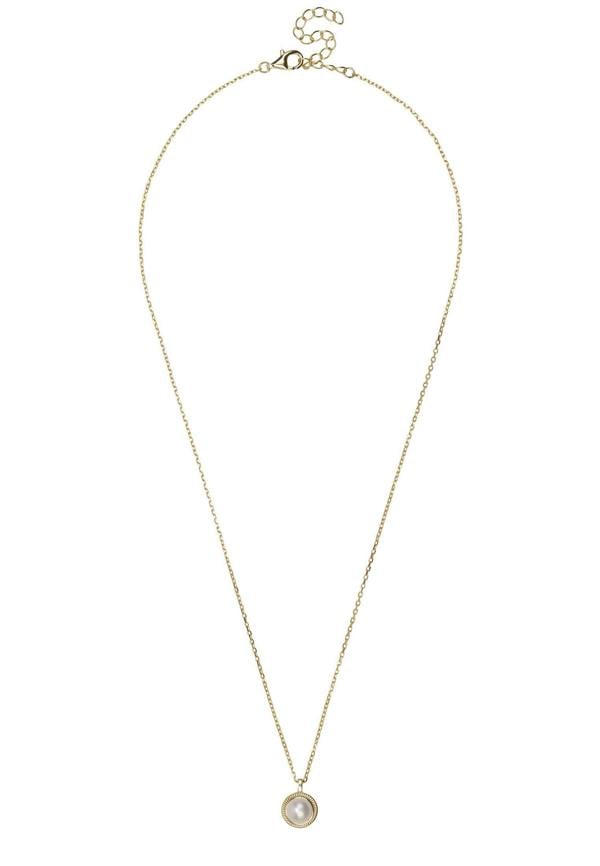 Gold necklace with a pendant on a white background