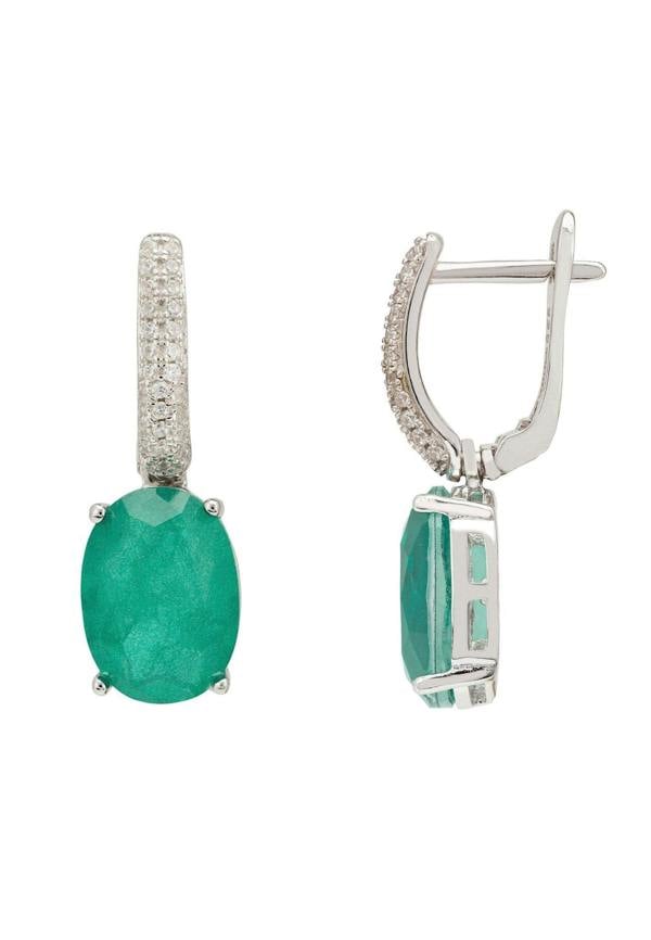 Alexandra Oval Drop Earrings Silver Colombian Emerald - LATELITA Earrings