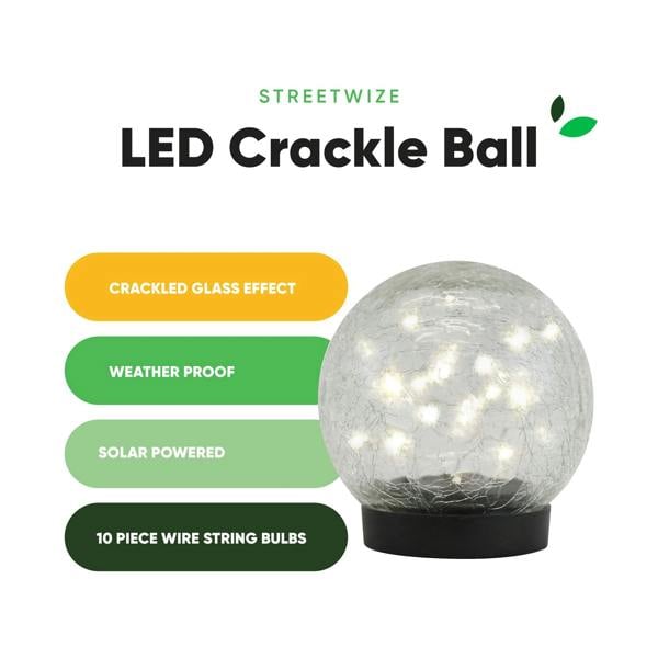 Gardenwize Giant 15cm Solar Crackle Glass Sphere Light – Warm White LED Garden Globe