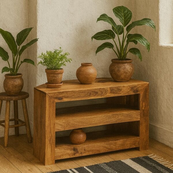Wyld Haus Manila Light Mango Wood Open Corner TV Unit