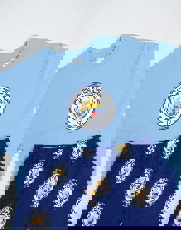 Manchester City Boys Multicoloured Logo Short Sleeve Long Leg Pyjama Set