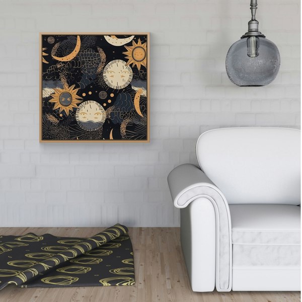 Warren Reed Gold Sun and Moon Framed Canvas