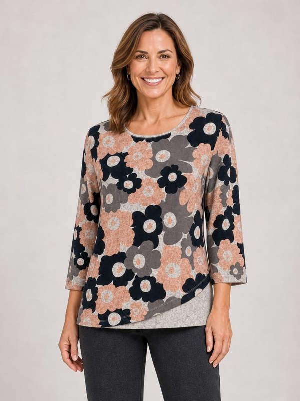 TIGI Floral Print Curve Hem Top