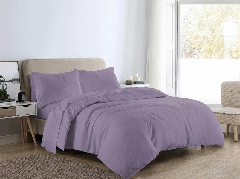 Night Zone Flannelette Duvet Cover Set – 100% Brushed Cotton Warm Bedding with Pillowcases - Lilac