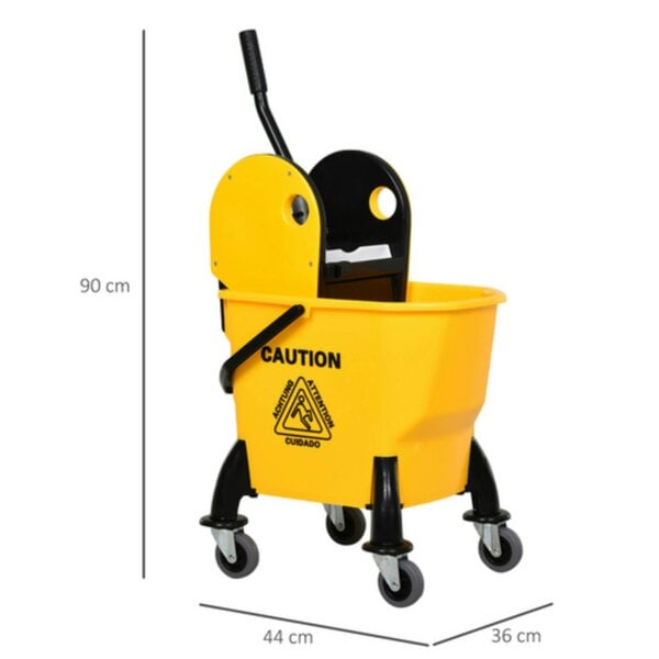 Dyzi 26L Mop Bucket with Wringer Handle and Castor Wheels Yellow