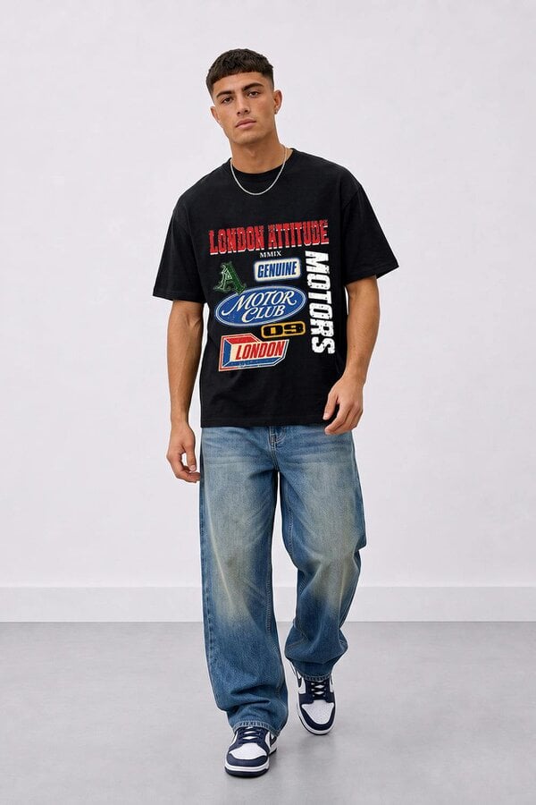 London Attitude Oversized Heavyweight Vintage Racing T-Shirt
