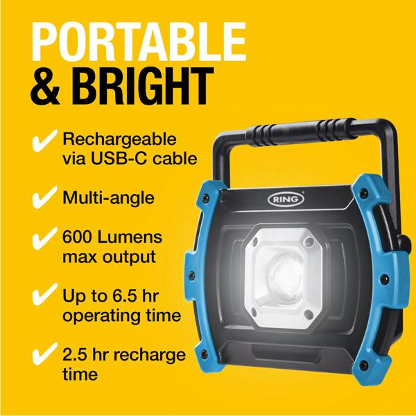 Ring Automotive Ring RWL600 LED Rechargeable Work Light 600 Lumens Workshop Lamp Powerbank