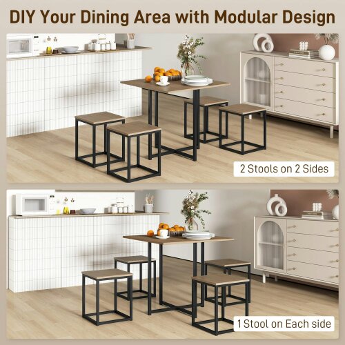 Wyld Haus Sajonia Metal And Wooden Brown 5 Piece Industrial Dining Table And Stool Set