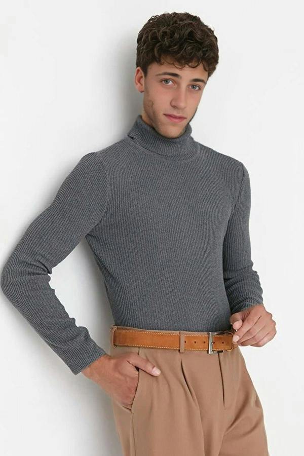 WOVCOR Slim Fit Turtleneck Ribbed Knit Men's Sweater