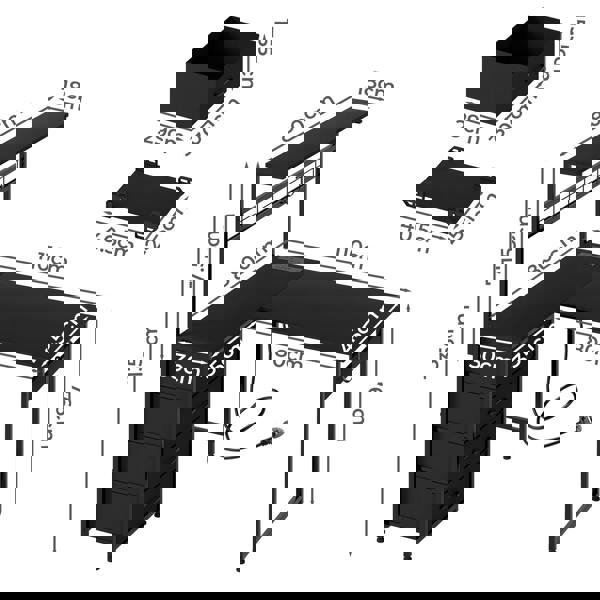 Levede L-Shaped Gaming Desk Office Computer Table with Power Socket LED Drawers