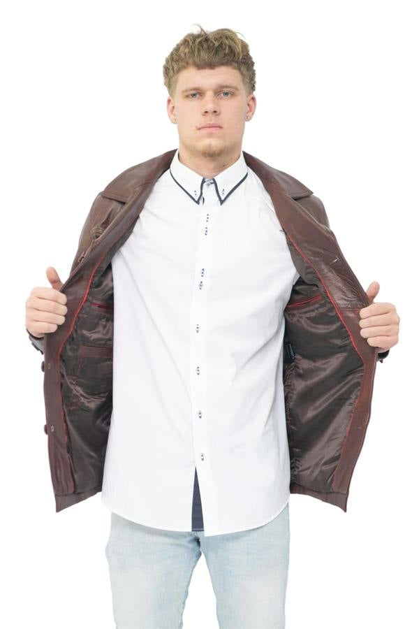 Infinity Leather Men’s Brown Vintage Trench Style Leather Coat-Macau