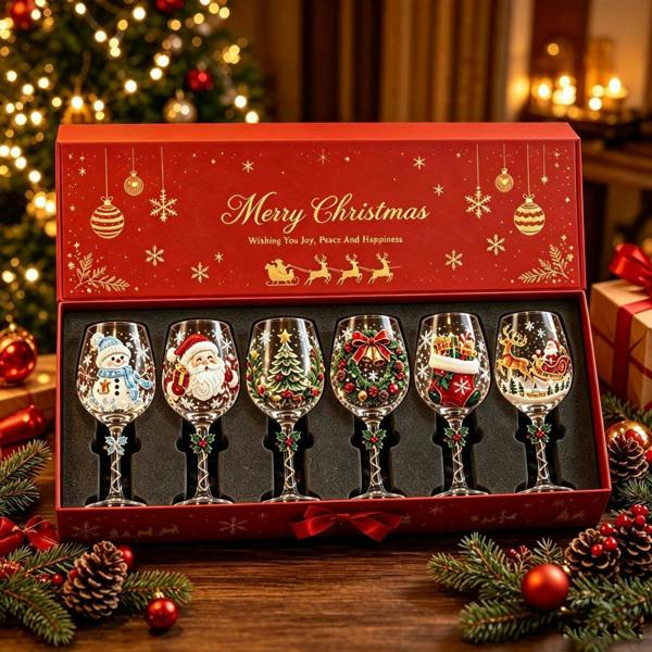 Leaper Christmas Glass Art Goblet Gift Set