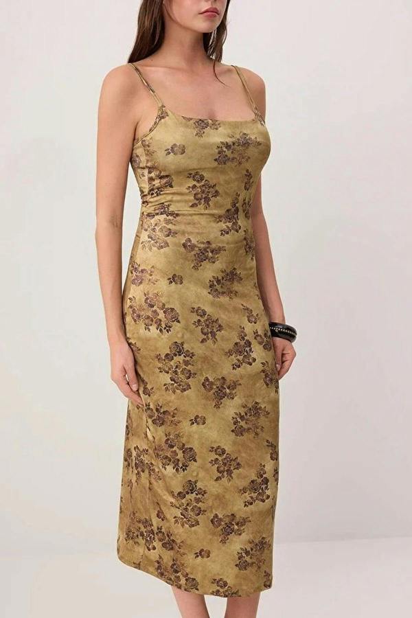 WOVCOR Floral Bodycon Square Neck Sleeveless Knitted Dress