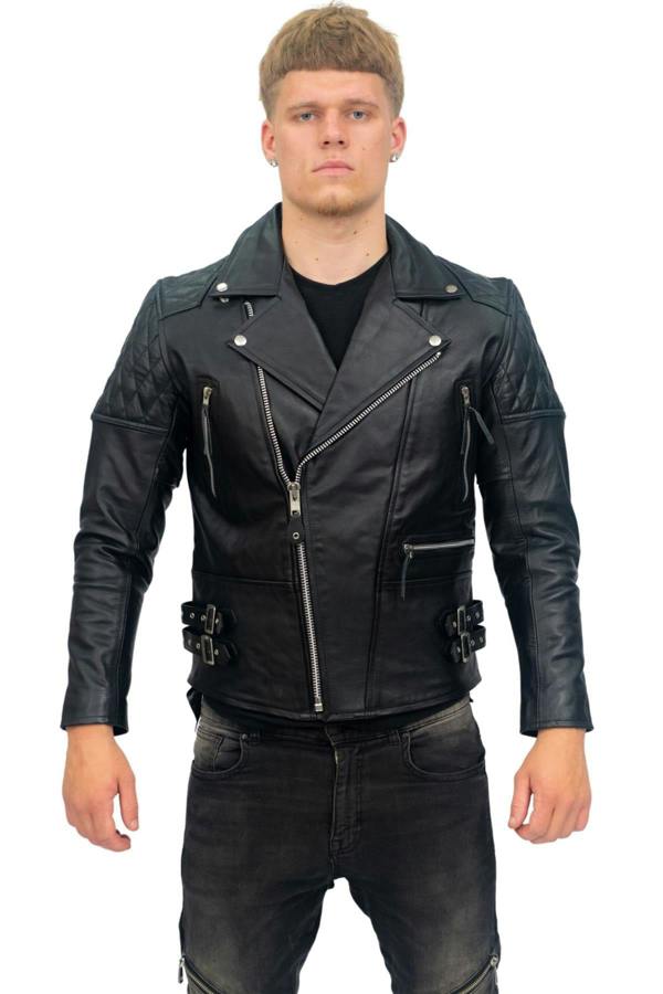 Infinity Leather Mens Cowhide Leather Biker Jacket-Nassau