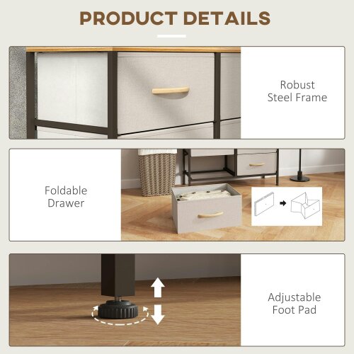 Wyld Haus Neyo Metal And Fabric Cream White 8 Drawer Industrial Storage Dresser With Steel Frame