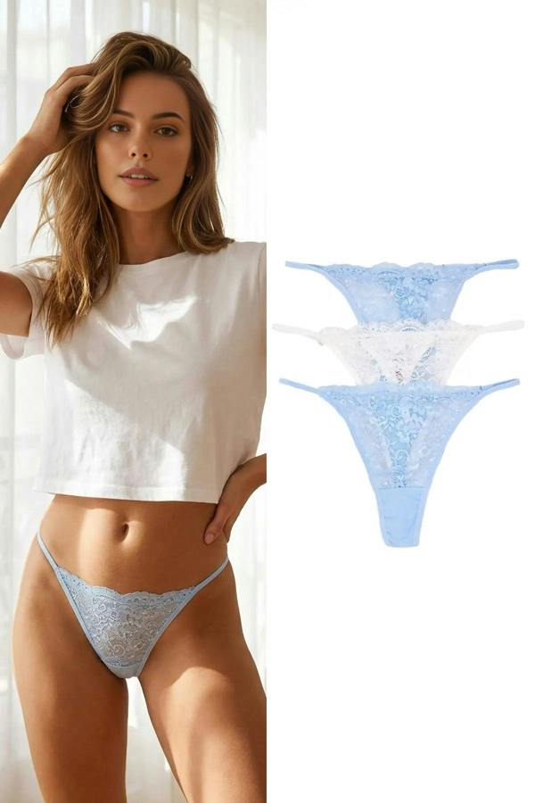 WOVCOR 3-Pack Lace Thong Knitted Panties