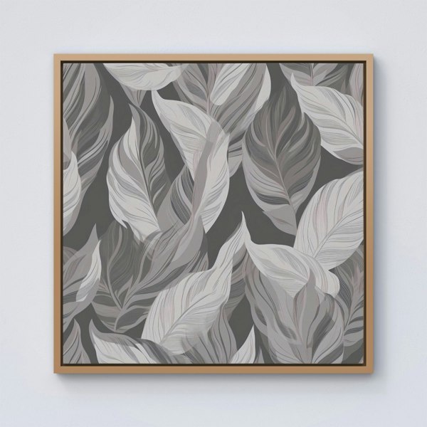 Warren Reed Grey Floral Leaves Framed Canvas