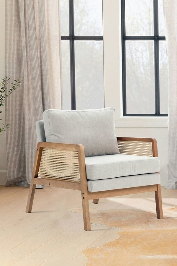 Living and Home Beige Cushioned Wood Armchair