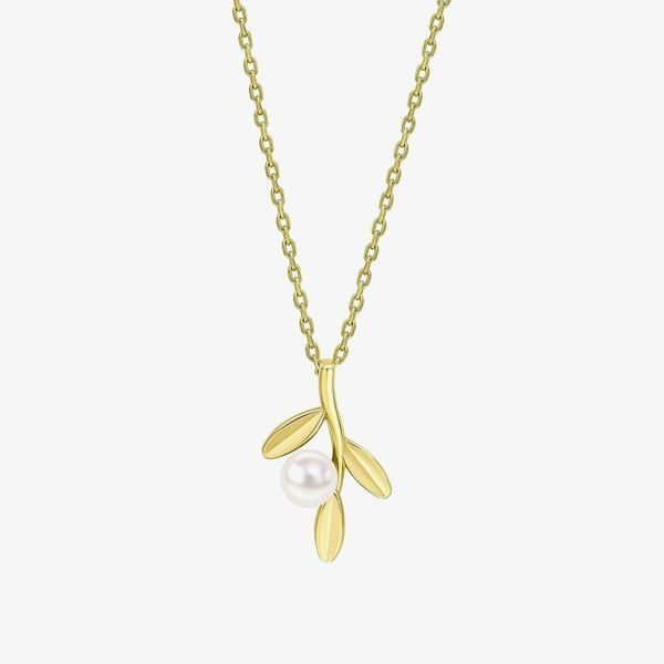 T. H. Baker 9ct Yellow Gold Freshwater Pearl Triple Leaf Necklace GN417W