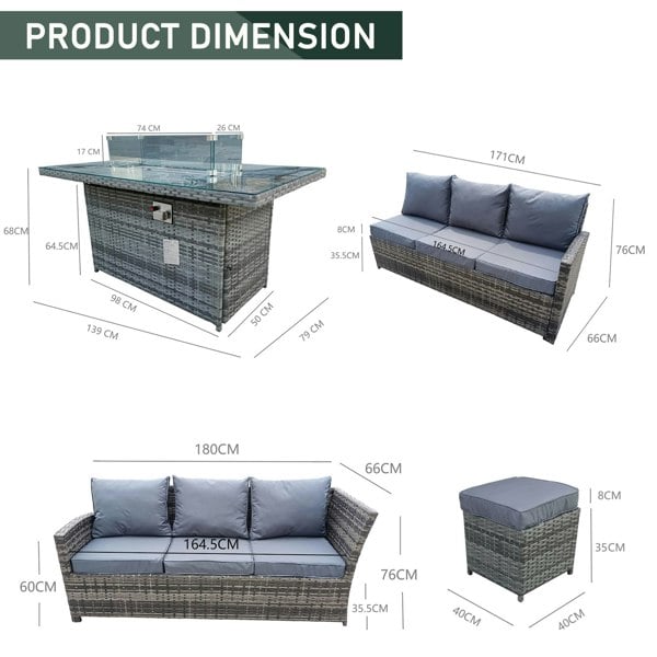 Furniture One 9 Seater Rattan Patio Dining Table Set with Table, Padded Corner Sofa, 3 Stool Outdoor Corner Sofa Set, All-Weather Patio Set