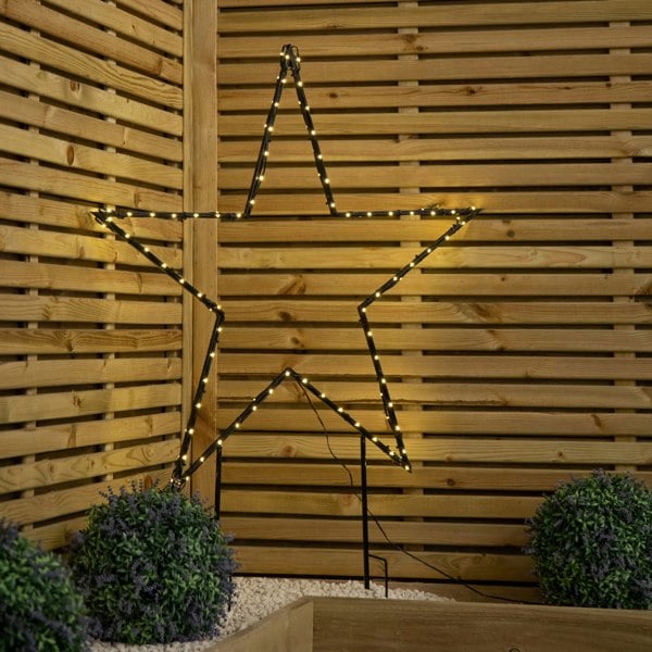 Samuel Alexander 90cm Light up Dewdrop Metal Christmas Star with Garden Stake & Warm White LEDs