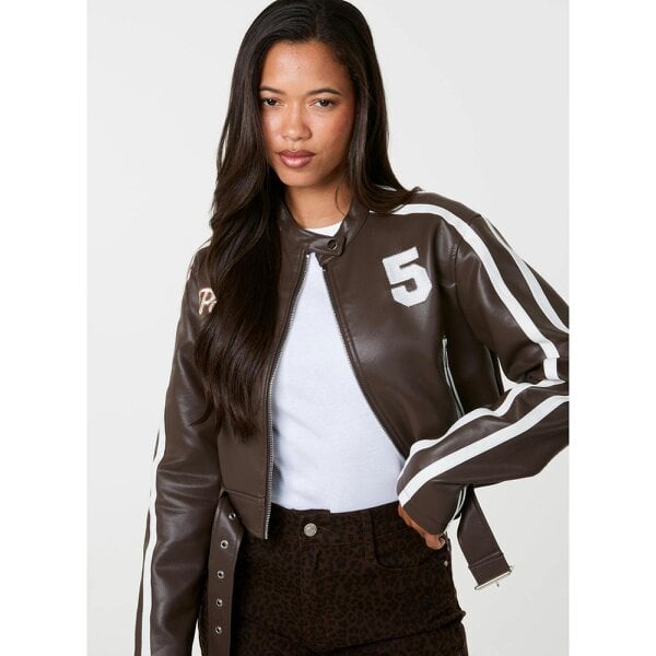 Pink Vanilla Contrast Belted Biker Jacket