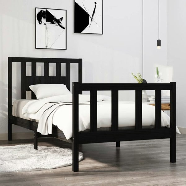 Berkfield Bed Frame Black Solid Wood 75x190 cm Small Single
