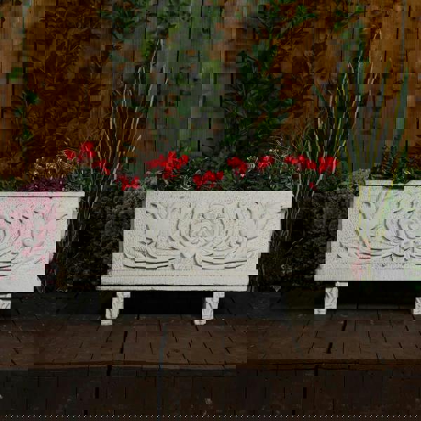 Medium size Tulip design White Stone Planter Trough