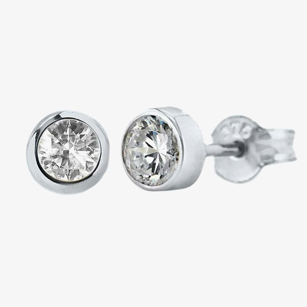 T. H. Baker 9ct White Gold small Rubover Cubic Zirconia Stud 5.57.9949