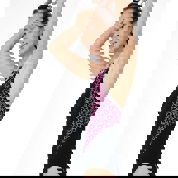 Speedo Boomstar Splice Flyback black and pink geometric swimsuit