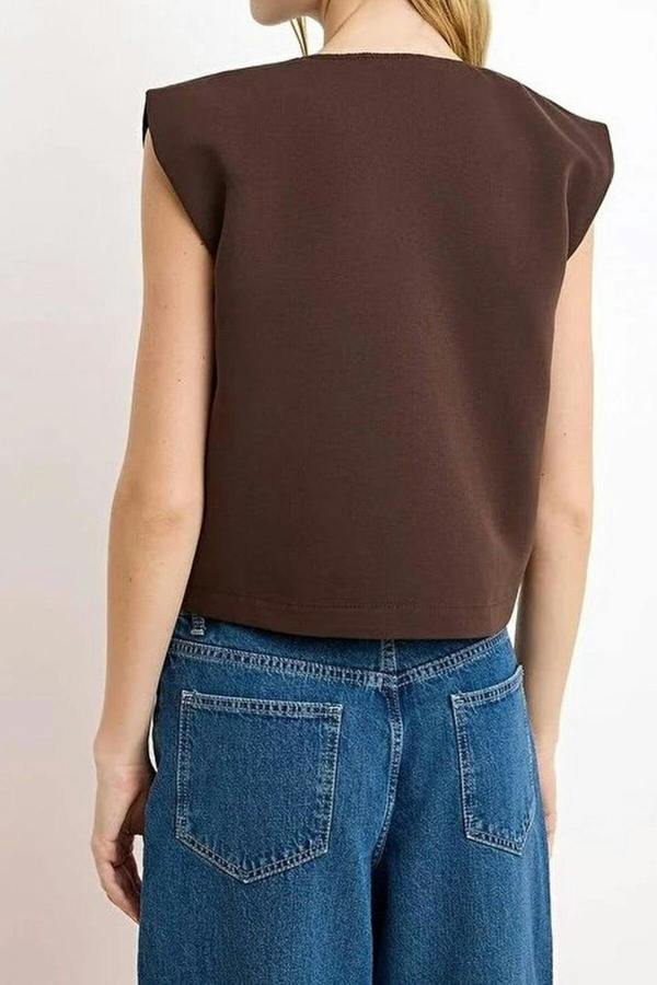 WOVCOR Jacket Collar Waist Stopper Detail Woven Vest