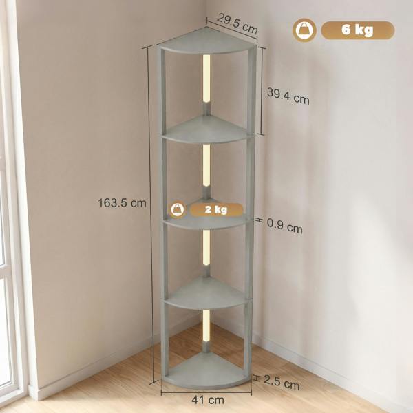 HOMCOM Corner Floor Lamp with Warm White LED Light, Grey