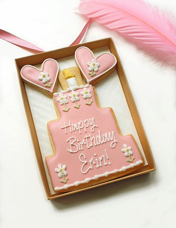 The Cookie Collaboration Hand-iced Personalised 'Pink Daisy' Birthday Cookie LETTERBOX GIFT