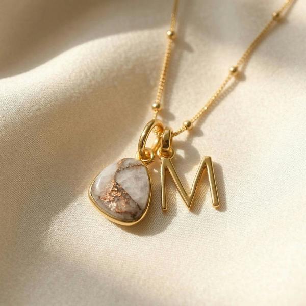 Harfi 18ct Gold Vermeil Plated Herkimer Diamond April Birthstone Initial Necklace