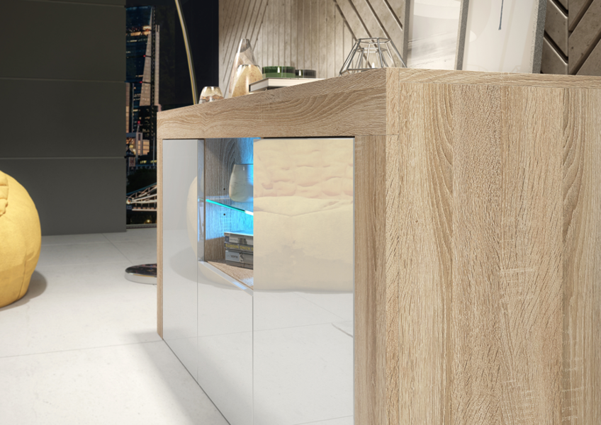 Mex Furniture 145cm Modern TV Unit, Cabinet Stand & , with White Gloss Doors & Free LED