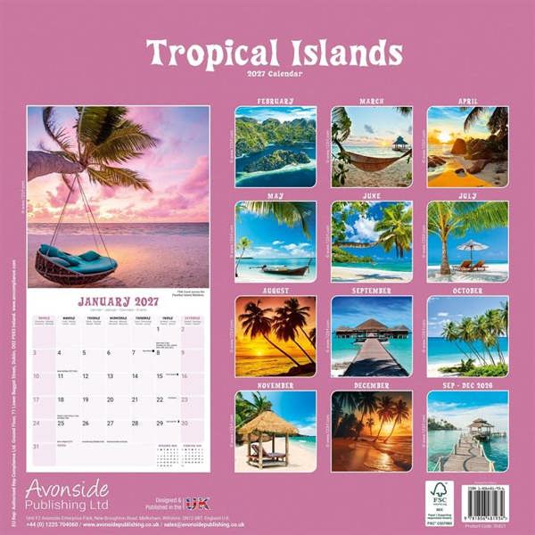 Tropical Islands Calendar 2027, Wall Calendars, Month To View, Travel, Gift