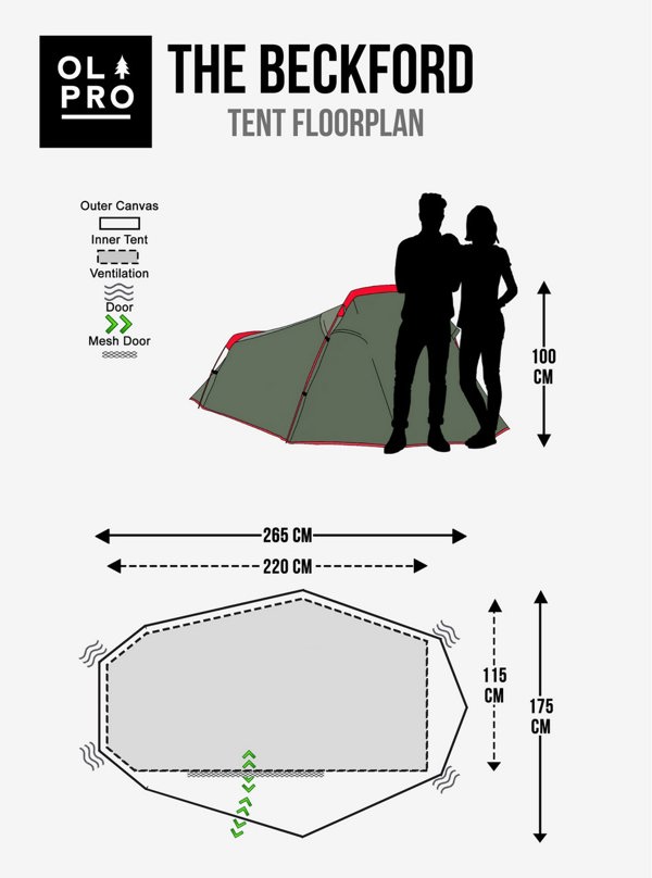 The Beckford Lightweight 2 Person Tent (Ripstop) specification sheet.