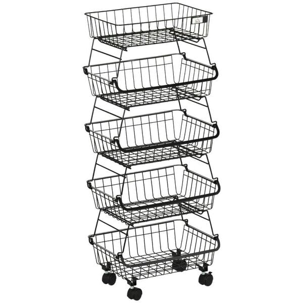 Bobobiy 5 Tier Storage Trolley, Stackable Fruit Vegetable Cart for Kitchen, Living Room, 40 x 2 x 97 cm, Black