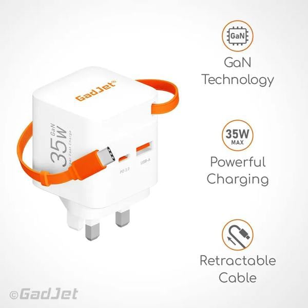 GadJet GaN 2-Port Retractable Power Adapter
