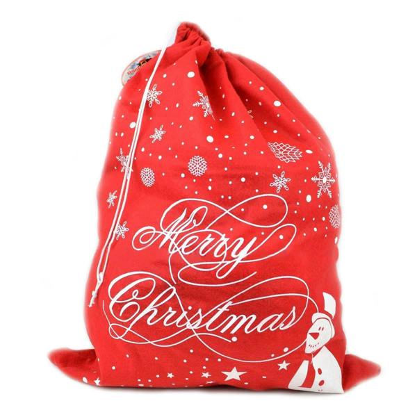 6cm Christmas Santa Sack, Red Felt Gift Bag with Merry Print, Snowman and Snowflake Design, Pack of 10 image 6