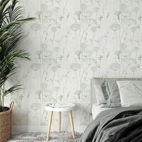 Catherine Lansfield Meadowsweet Floral Sage Wallpaper