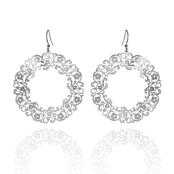 Large Silver Flower Earrings with a Brushed Finish - namana.london