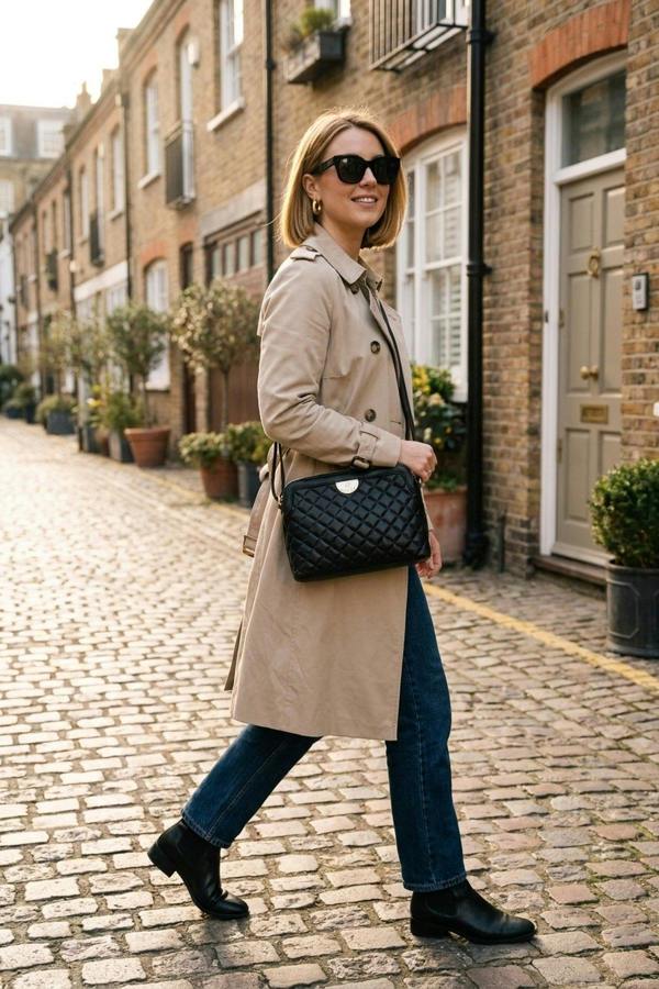 Constance Quilted Frame Crossbody Bag - Black