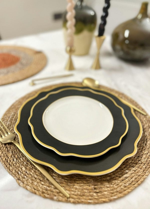 Rozi Jaswely Collection Porcelain Side Plates, Set of 6 (Black)