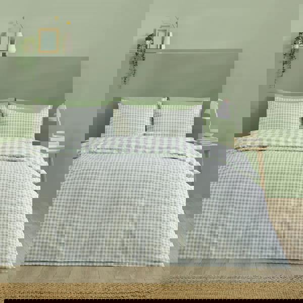 Catherine Lansfield Bamford Gingham Check Reversible Duvet Cover Set Green