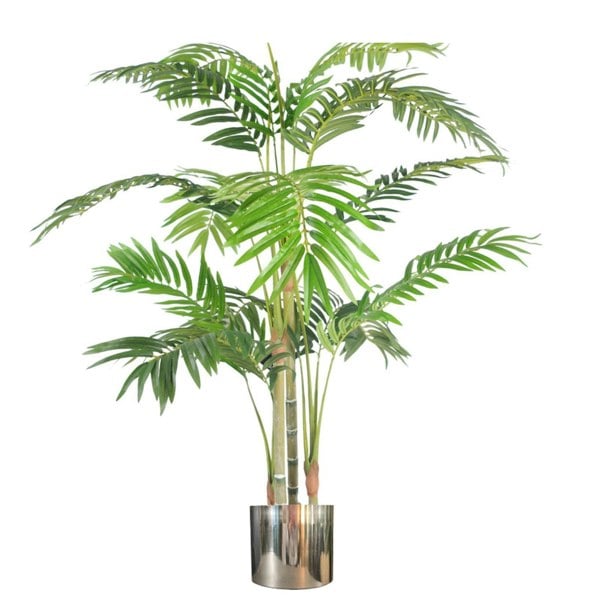 Leaf 120cm (4ft) Premium Artificial Areca Palm with pot with Silver Metal Planter